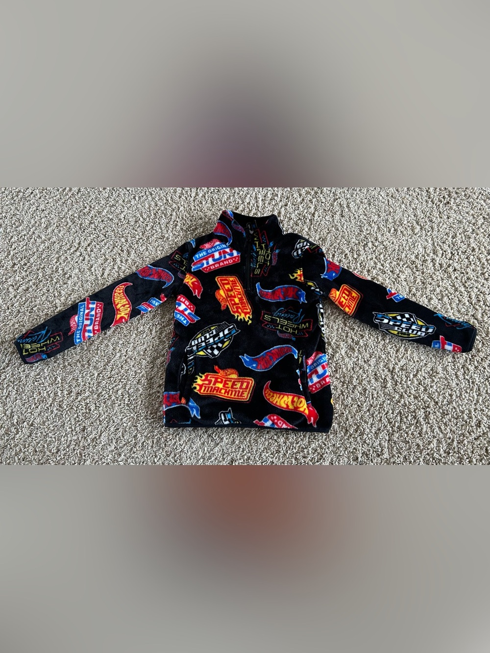 Kids Black Fleece Hoodie with Colorful Racing Logos